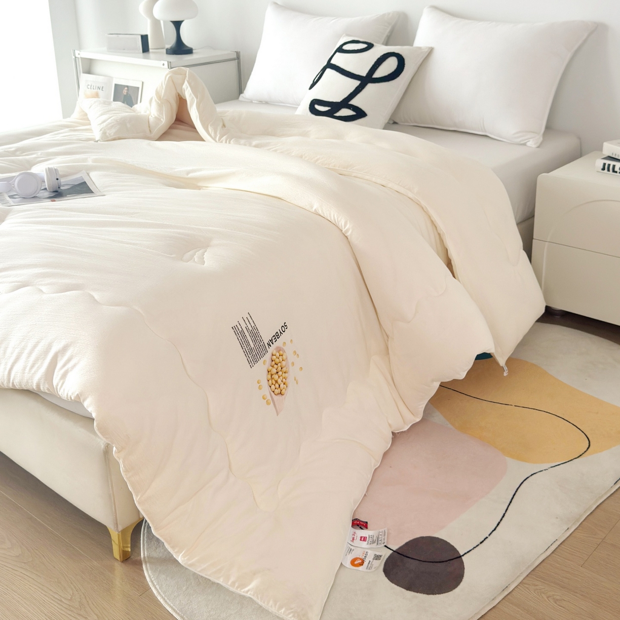 91家纺网 家纺一手货源 找家纺 梵克保罗 2025新款大豆贴贴子母被子被芯 贴贴被-米色