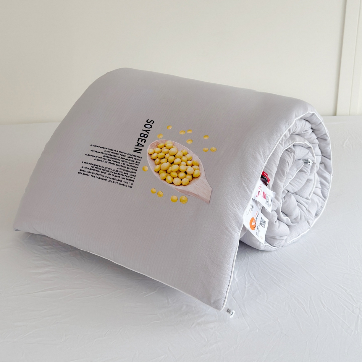 91家纺网 家纺一手货源 找家纺 梵克保罗 2025新款大豆贴贴子母被子被芯 贴贴被-灰色