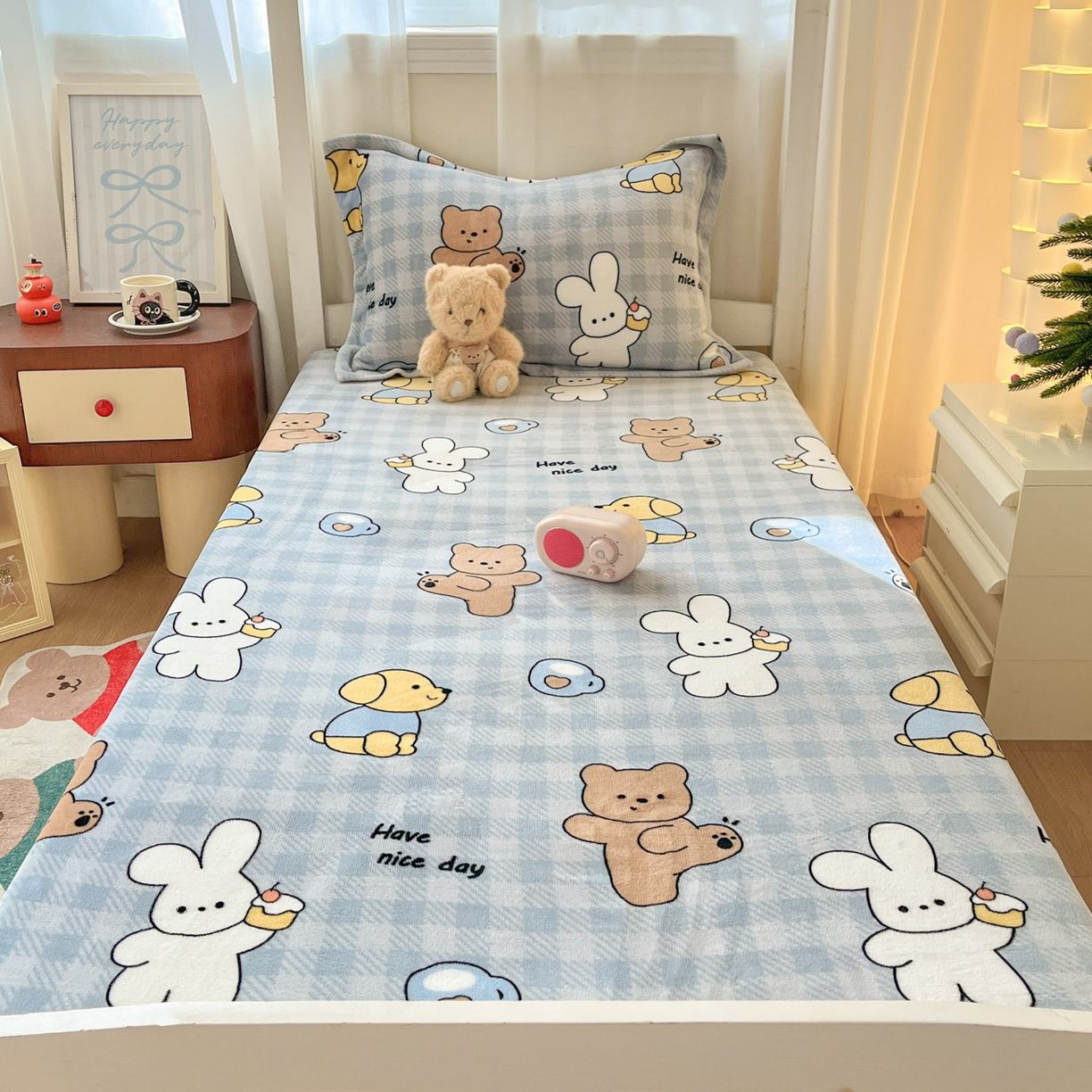 91家纺网 家纺一手货源 找家纺 （总）寻米 2025新款高克重加厚保暖牛奶绒床笠-宿舍图