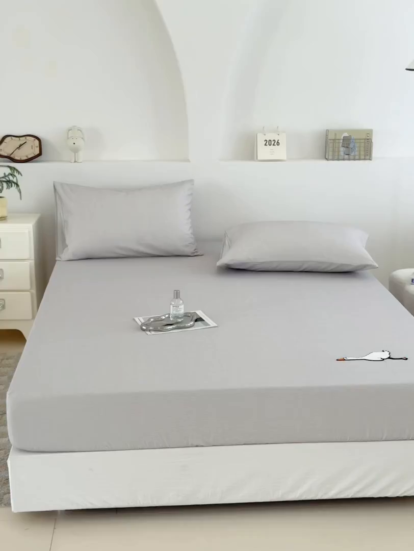 91家纺网 家纺一手货源 找家纺 法芙娜家纺 2025新款全精梳全棉磨毛床笠-躺平鹅 躺平鹅-灰