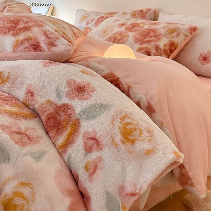 安哆啦家纺 2025新款高克重兔毛绒印花牛奶绒四件套 花海