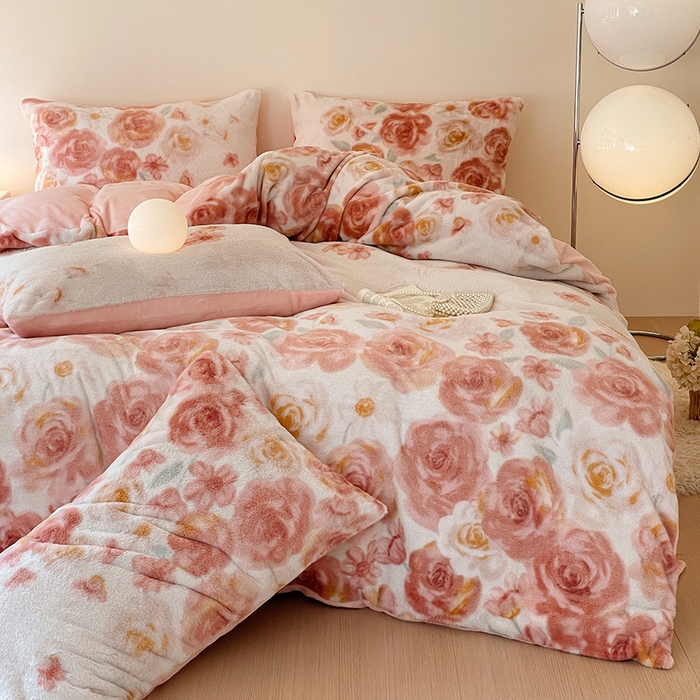 91家纺网 家纺一手货源 找家纺 安哆啦家纺 2025新款高克重兔毛绒印花牛奶绒四件套 花海