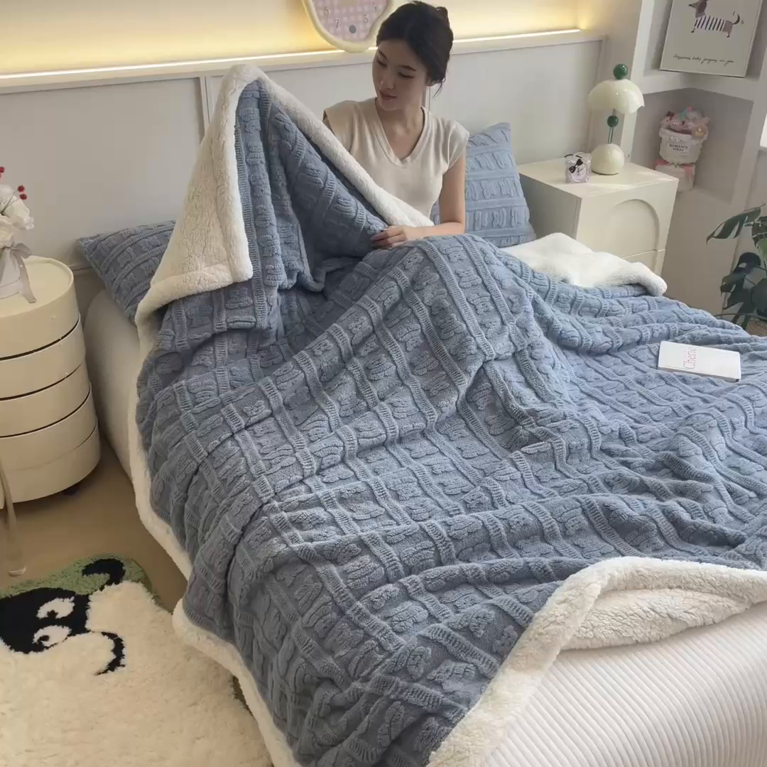 91家纺网 家纺一手货源 找家纺 （总）源舍家纺 2025新款A类加厚双层牛奶绒提花羊羔绒多功能毛毯