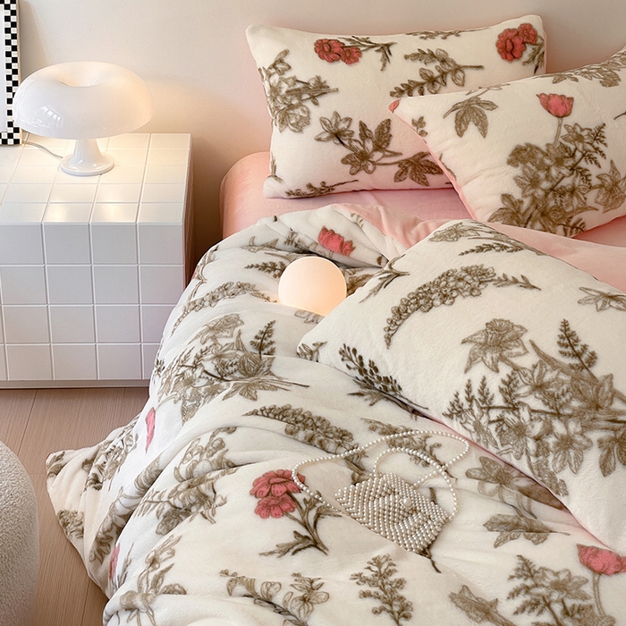 91家纺网 家纺一手货源 找家纺 安哆啦家纺 2025新款高克重兔毛绒印花牛奶绒四件套 彼岸花开