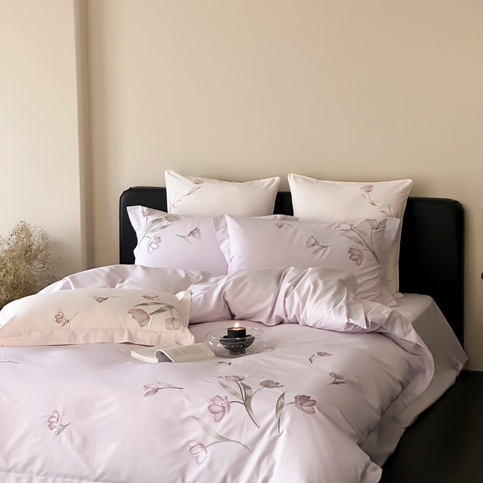 91家纺网 家纺一手货源 找家纺 MIU缪家居 2025新款100支全棉纯棉刺绣四件套-虞美人（券后控价318） 虞美人-微醺紫