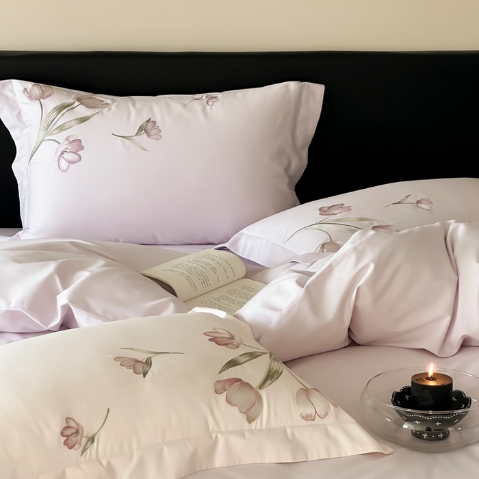 91家纺网 家纺一手货源 找家纺 MIU缪家居 2025新款100支全棉纯棉刺绣四件套-虞美人（券后控价318） 虞美人-微醺紫