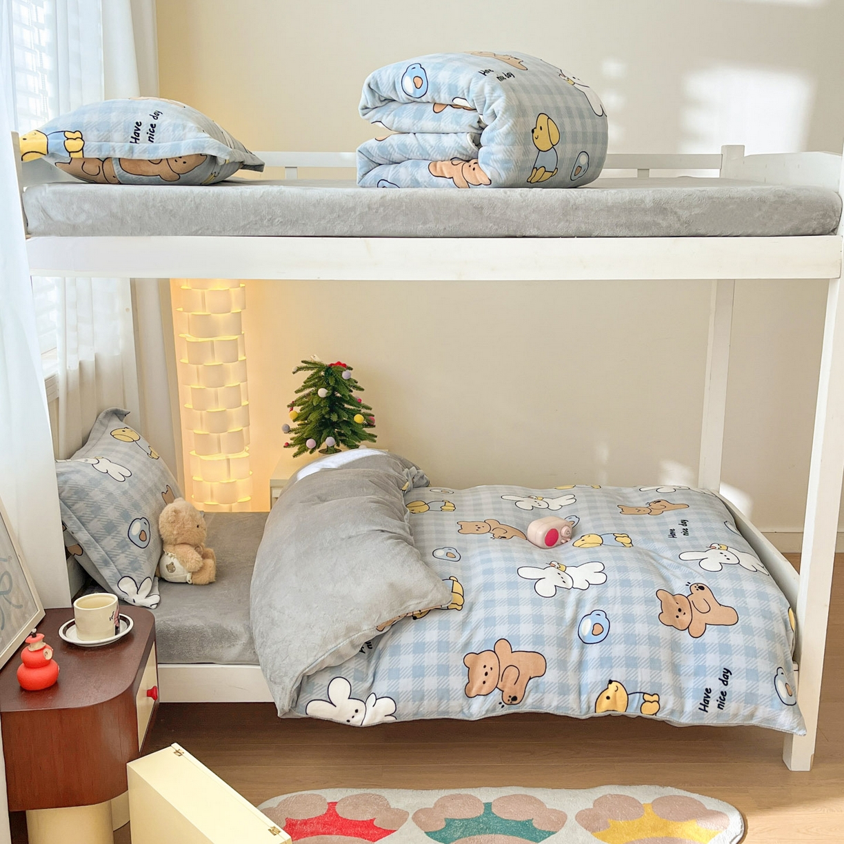 91家纺网 家纺一手货源 找家纺 寻米 2025新款高克重加厚保暖牛奶绒床笠-宿舍图 邦尼兔的小伙伴