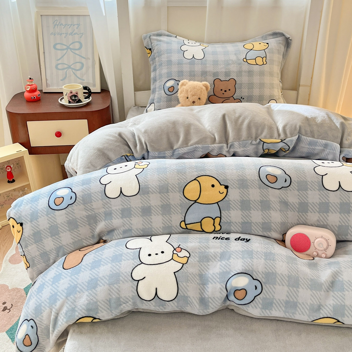 91家纺网 家纺一手货源 找家纺 寻米 2025新款高克重加厚保暖牛奶绒床笠-宿舍图 邦尼兔的小伙伴