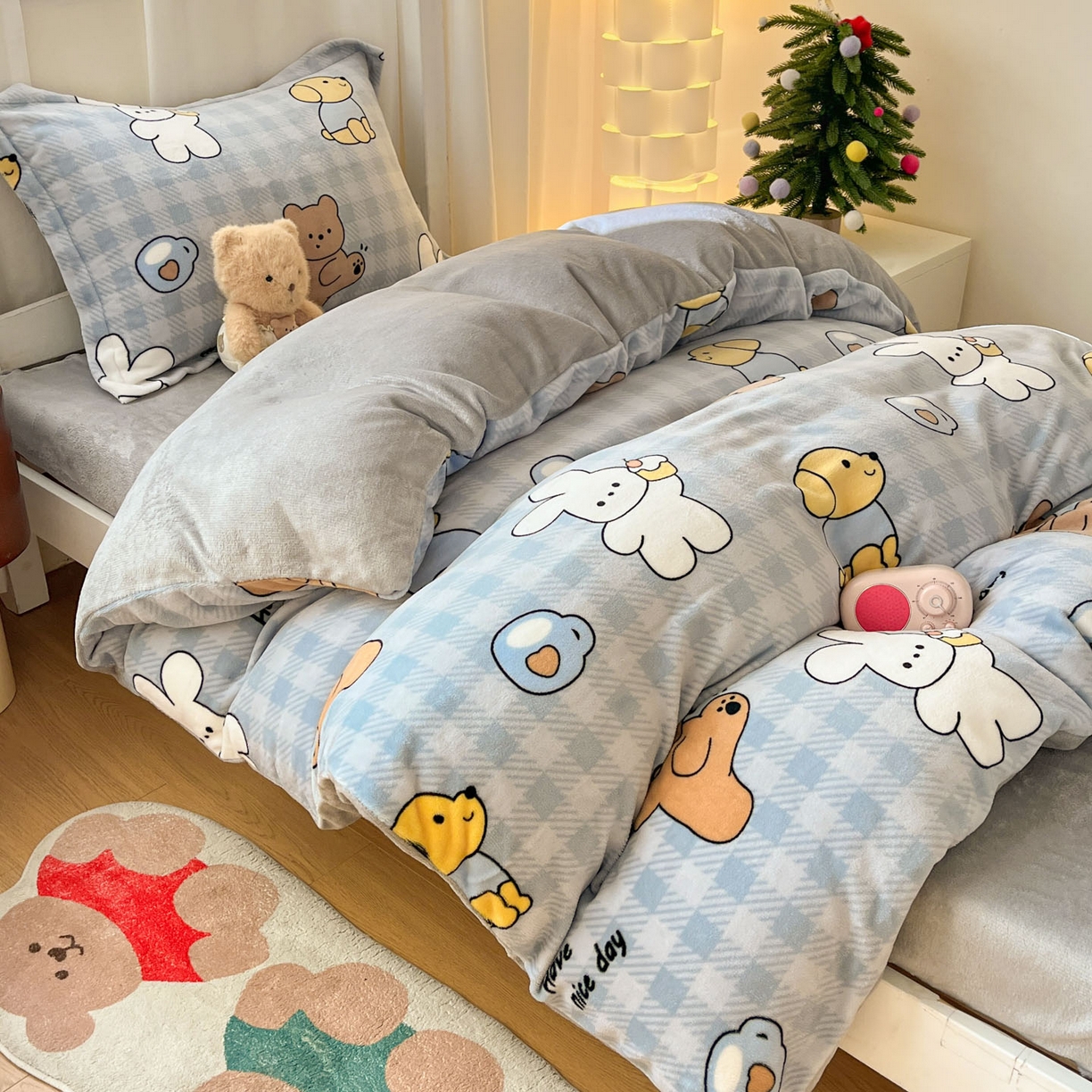 91家纺网 家纺一手货源 找家纺 寻米 2025新款高克重加厚保暖牛奶绒床笠-宿舍图 邦尼兔的小伙伴