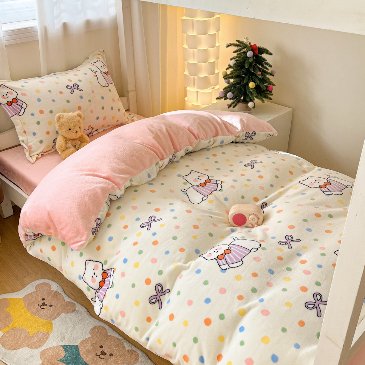 91家纺网 家纺一手货源 找家纺 寻米 2025新款高克重加厚保暖牛奶绒床笠-宿舍图 彩虹小狗