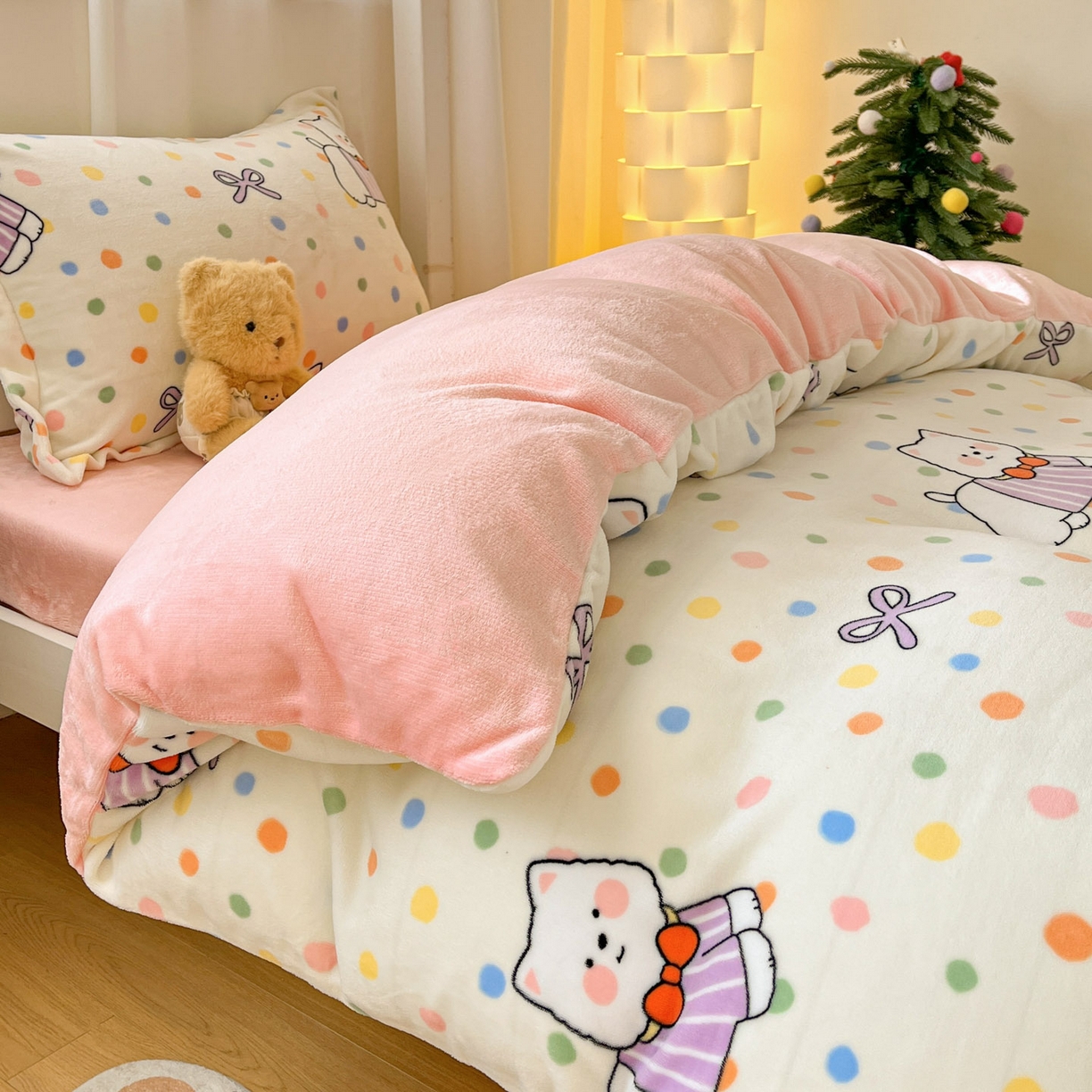 91家纺网 家纺一手货源 找家纺 寻米 2025新款高克重加厚保暖牛奶绒床笠-宿舍图 彩虹小狗