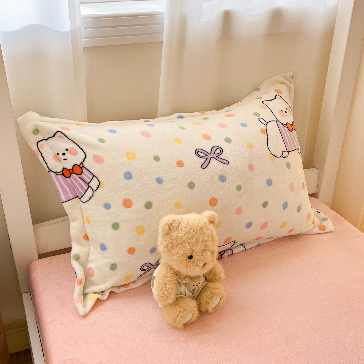 91家纺网 家纺一手货源 找家纺 寻米 2025新款高克重加厚保暖牛奶绒床笠-宿舍图 彩虹小狗