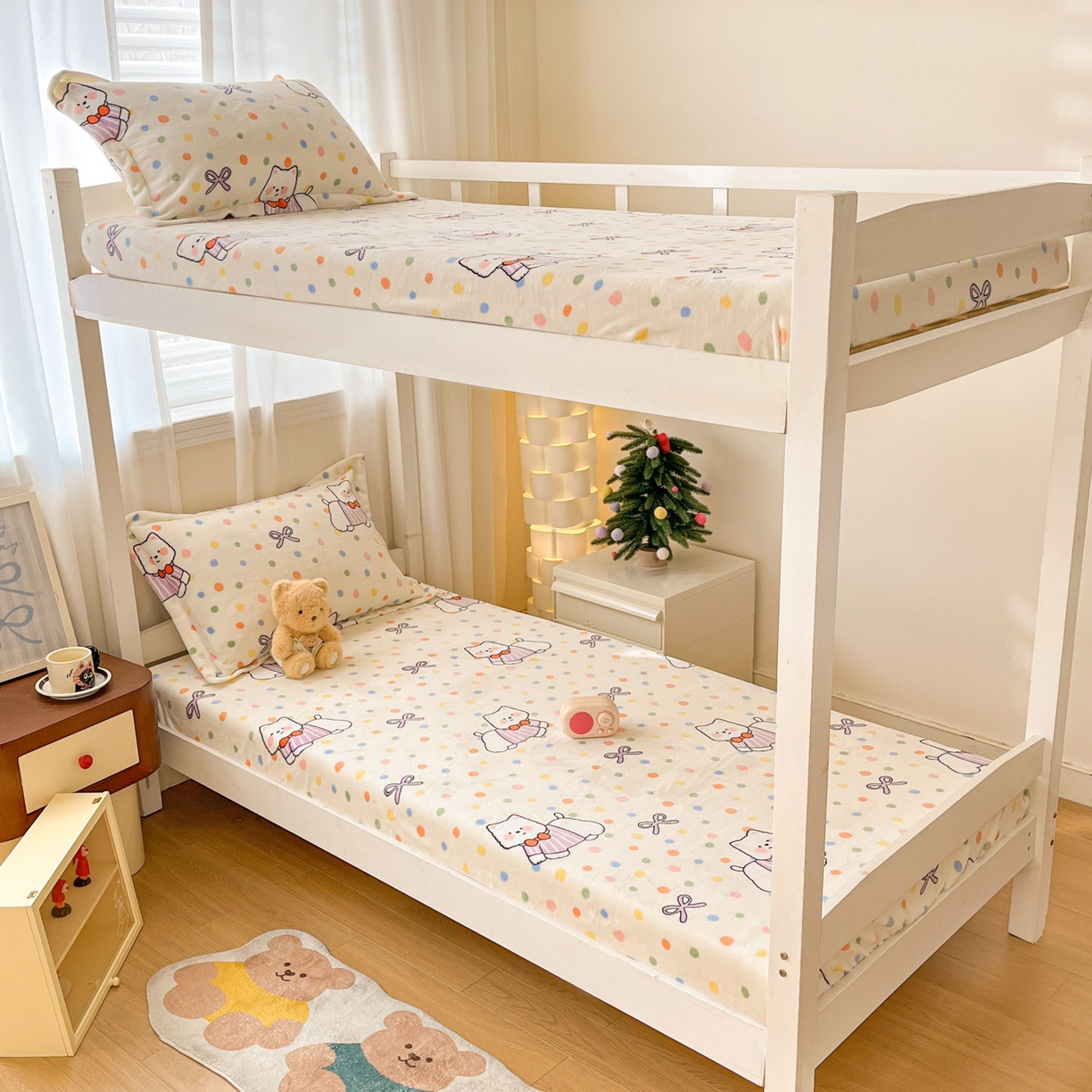 91家纺网 家纺一手货源 找家纺 寻米 2025新款高克重加厚保暖牛奶绒床笠-宿舍图 彩虹小狗