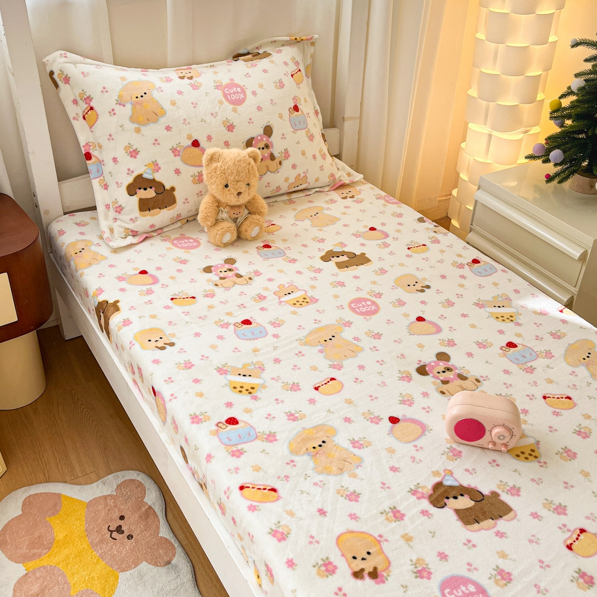 91家纺网 家纺一手货源 找家纺 寻米 2025新款高克重加厚保暖牛奶绒床笠-宿舍图 草莓布丁