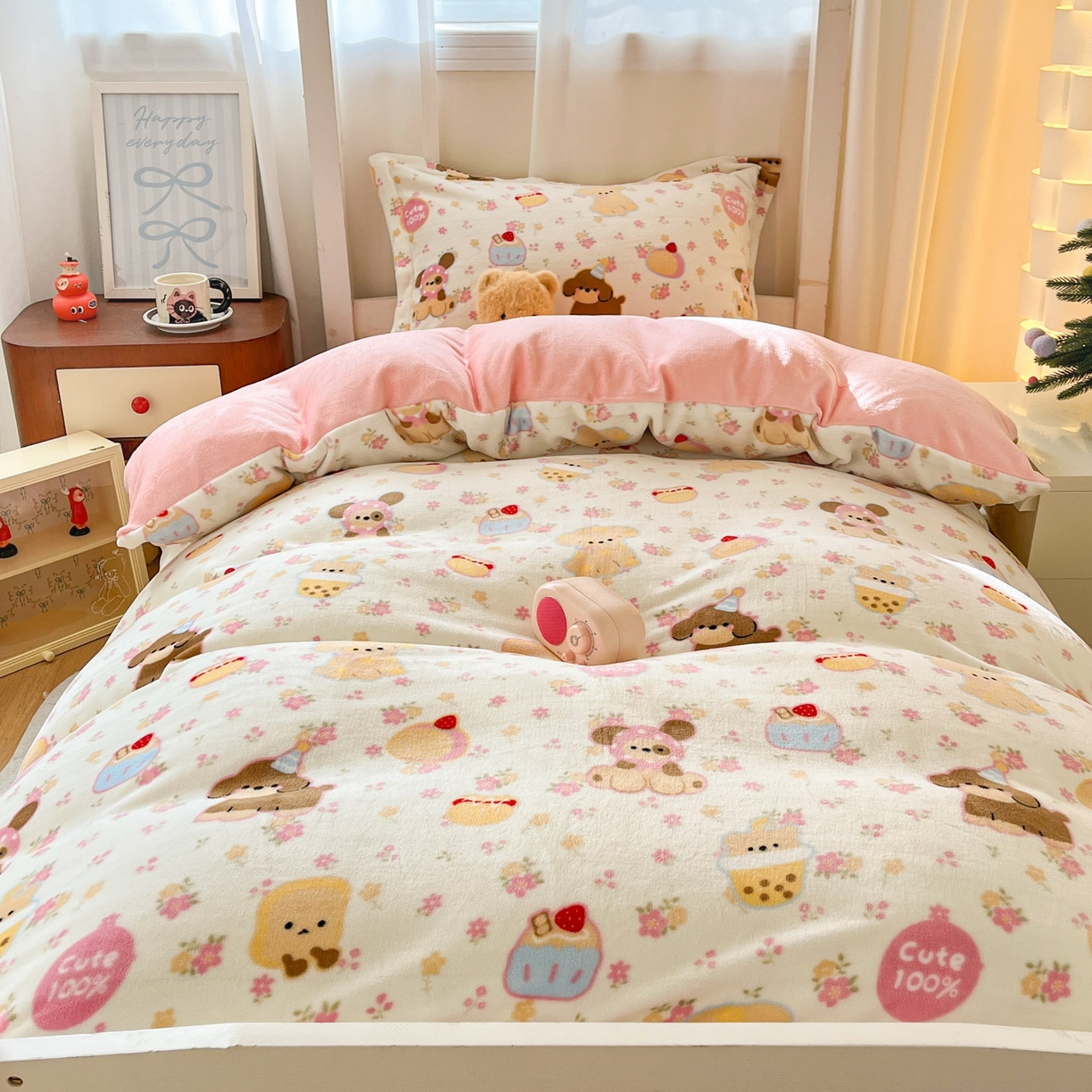 91家纺网 家纺一手货源 找家纺 寻米 2025新款高克重加厚保暖牛奶绒床笠-宿舍图 草莓布丁