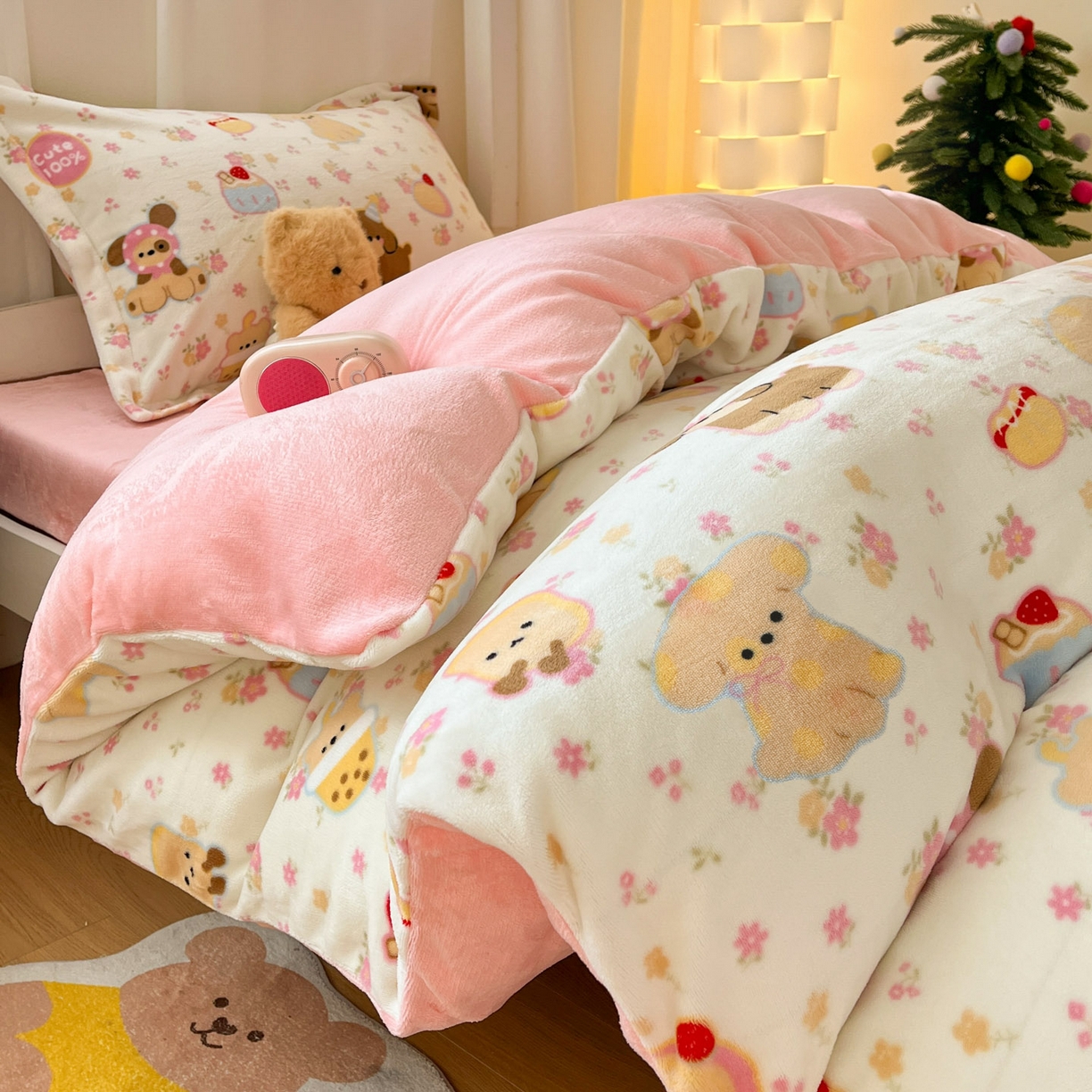 91家纺网 家纺一手货源 找家纺 寻米 2025新款高克重加厚保暖牛奶绒床笠-宿舍图 草莓布丁