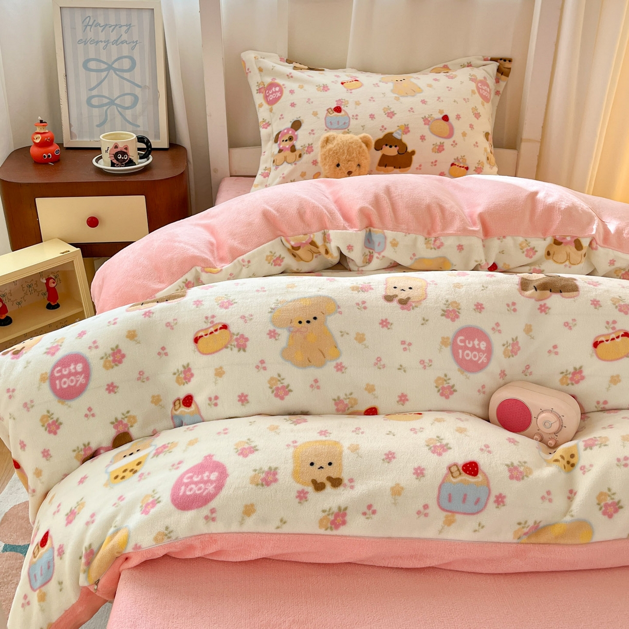 91家纺网 家纺一手货源 找家纺 寻米 2025新款高克重加厚保暖牛奶绒床笠-宿舍图 草莓布丁