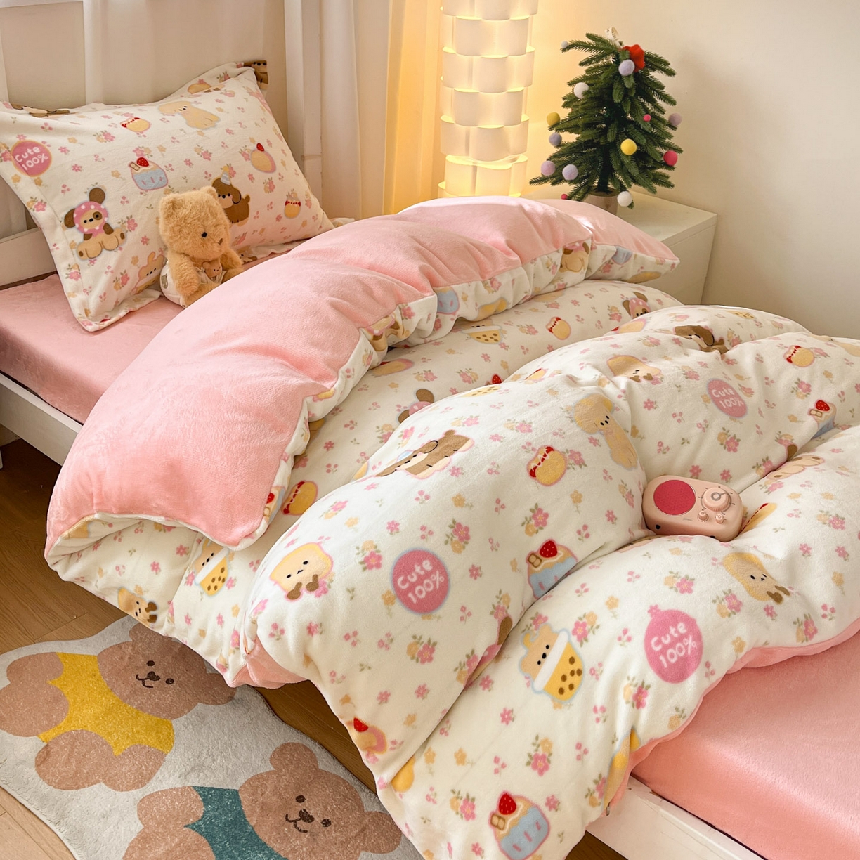 91家纺网 家纺一手货源 找家纺 寻米 2025新款高克重加厚保暖牛奶绒床笠-宿舍图 草莓布丁