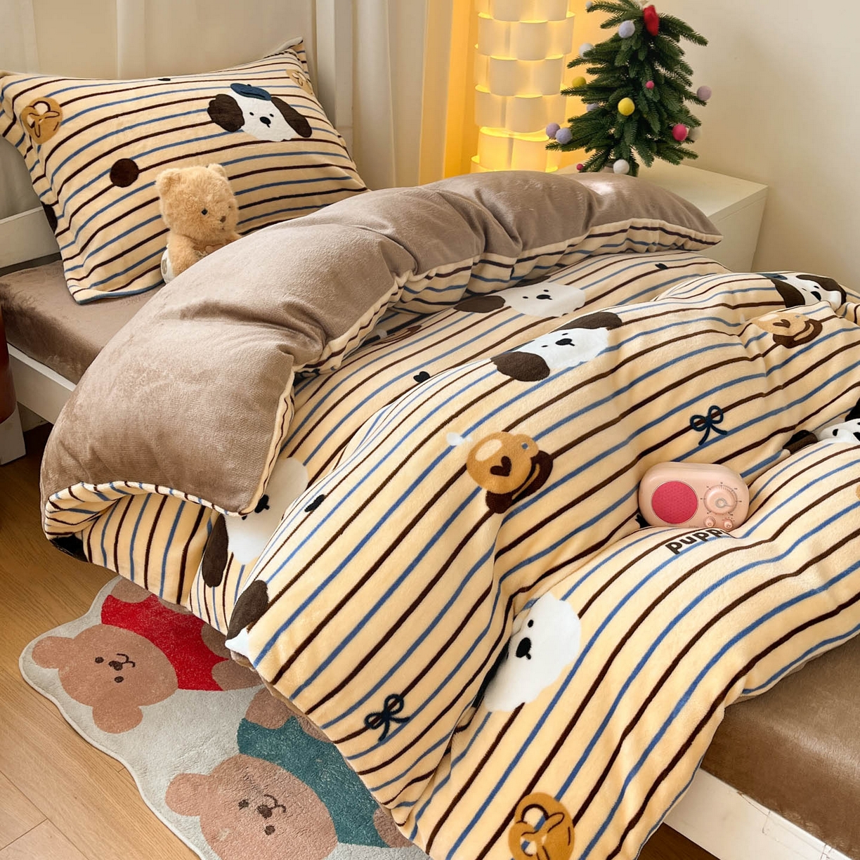 91家纺网 家纺一手货源 找家纺 寻米 2025新款高克重加厚保暖牛奶绒床笠-宿舍图 海德堡小狗