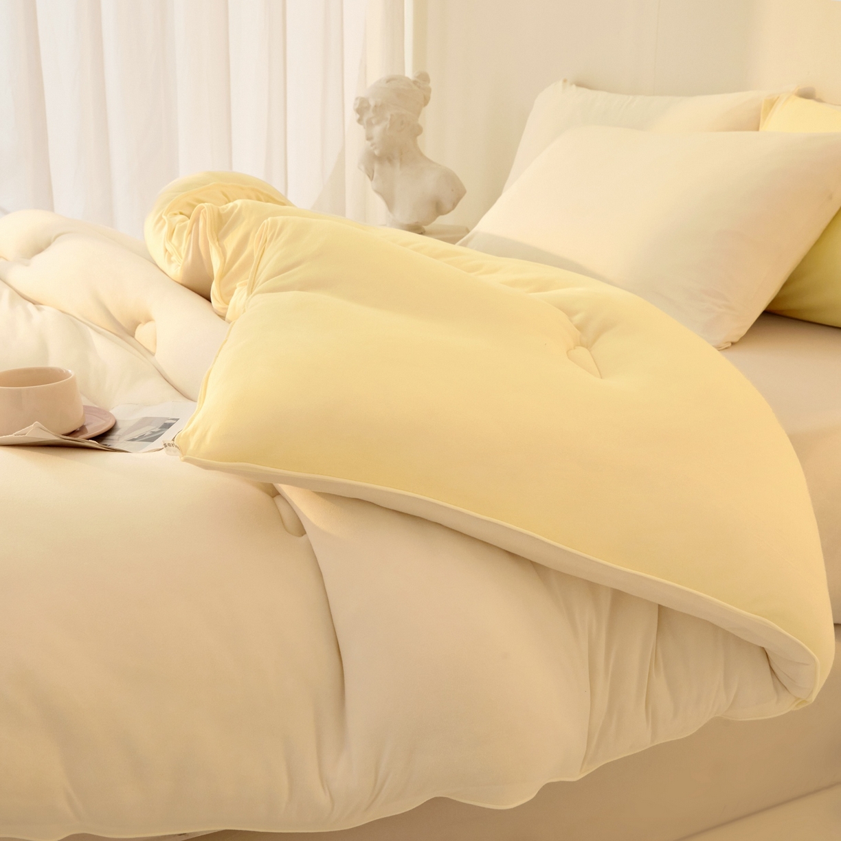 91家纺网 家纺一手货源 找家纺 梵克保罗 2025新款针织棉大豆被被子被芯 米白+鹅黄