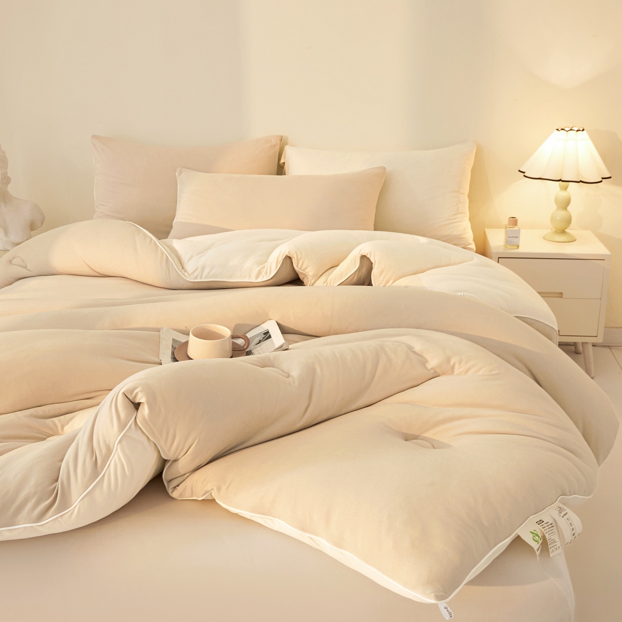 91家纺网 家纺一手货源 找家纺 梵克保罗 2025新款针织棉大豆被被子被芯 暖咖+米白