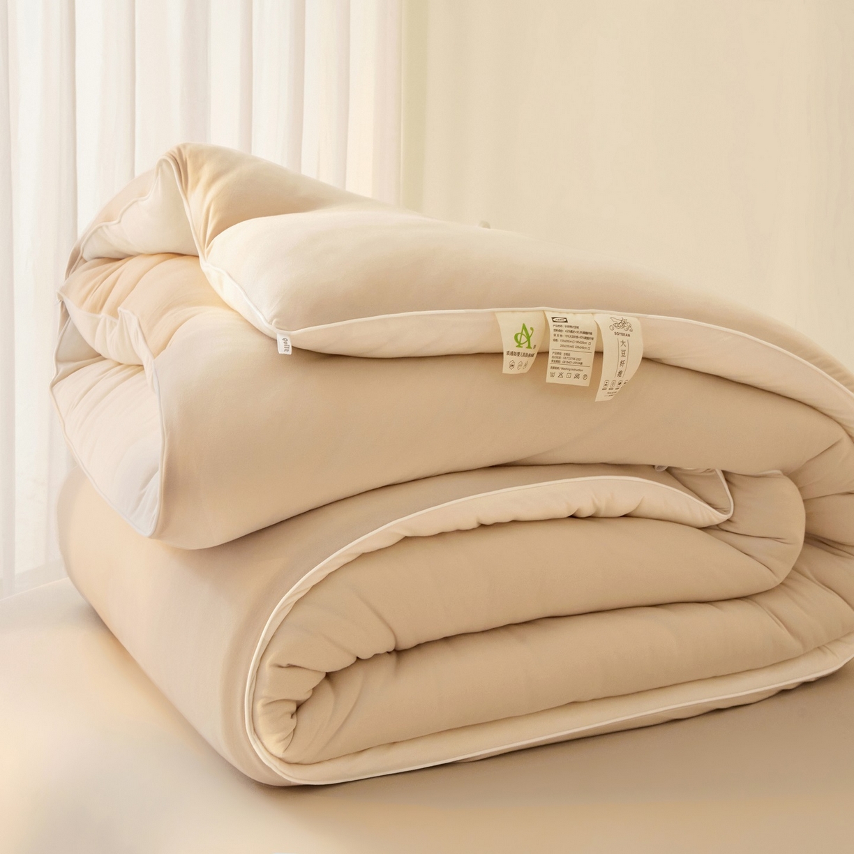 91家纺网 家纺一手货源 找家纺 梵克保罗 2025新款针织棉大豆被被子被芯 暖咖+米白