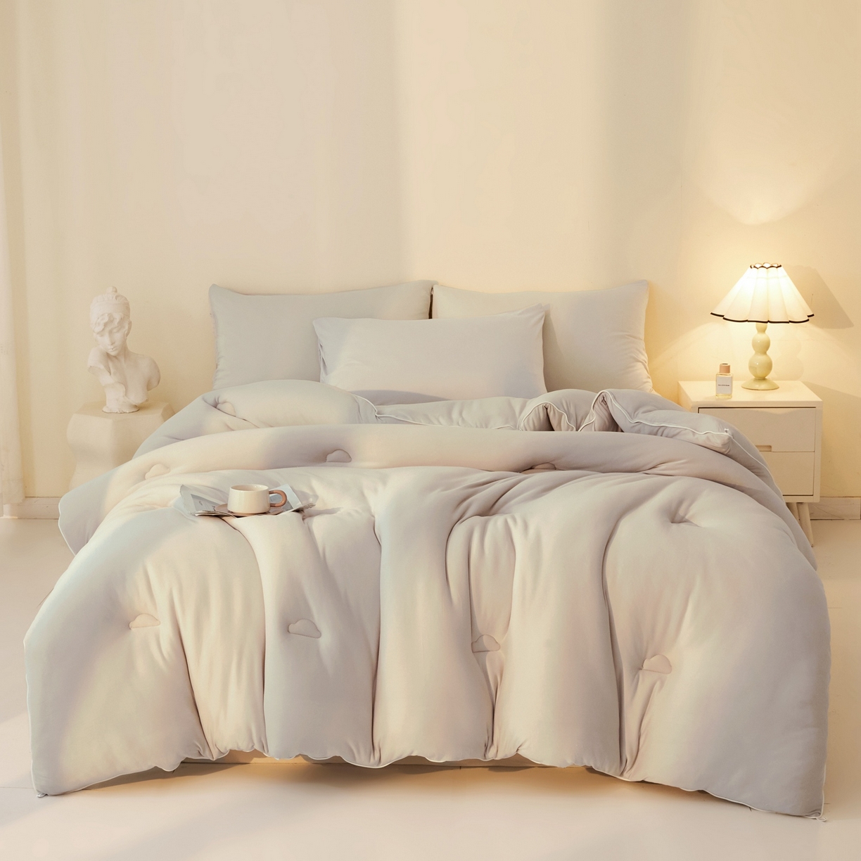 91家纺网 家纺一手货源 找家纺 梵克保罗 2025新款针织棉大豆被被子被芯 青空灰