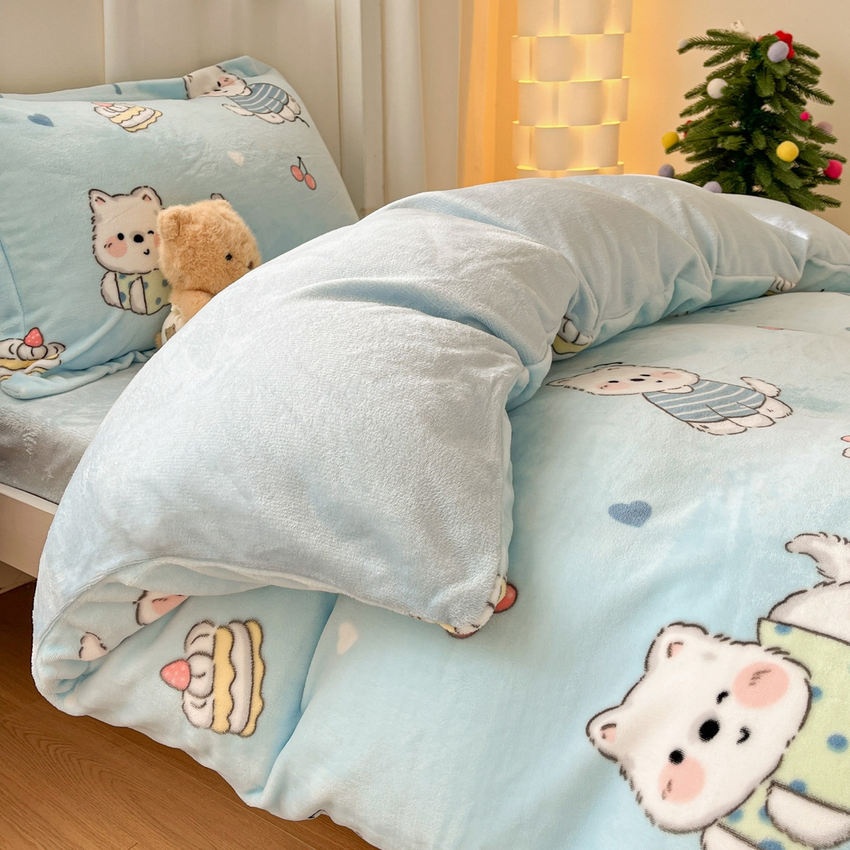 91家纺网 家纺一手货源 找家纺 寻米 2025新款高克重加厚保暖牛奶绒床笠-宿舍图 可爱帕尼尼