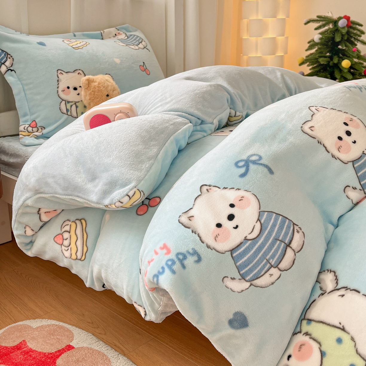 91家纺网 家纺一手货源 找家纺 寻米 2025新款高克重加厚保暖牛奶绒床笠-宿舍图 可爱帕尼尼