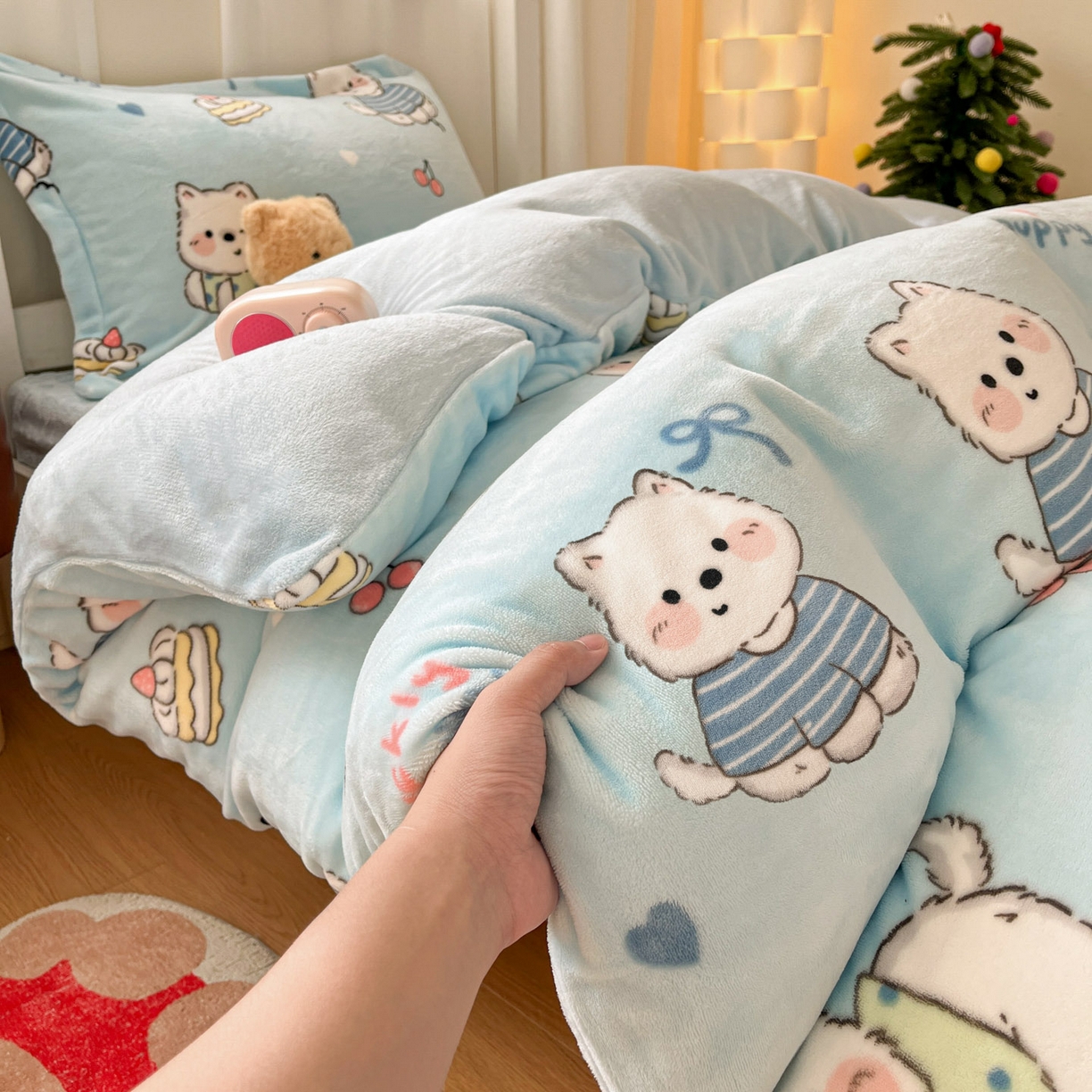 91家纺网 家纺一手货源 找家纺 寻米 2025新款高克重加厚保暖牛奶绒床笠-宿舍图 可爱帕尼尼