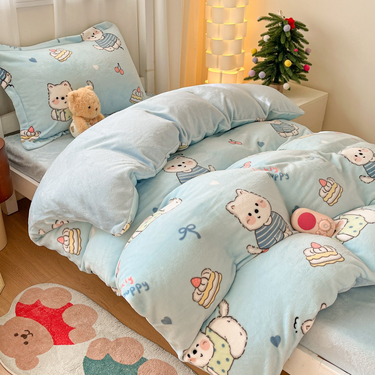 91家纺网 家纺一手货源 找家纺 寻米 2025新款高克重加厚保暖牛奶绒床笠-宿舍图 可爱帕尼尼