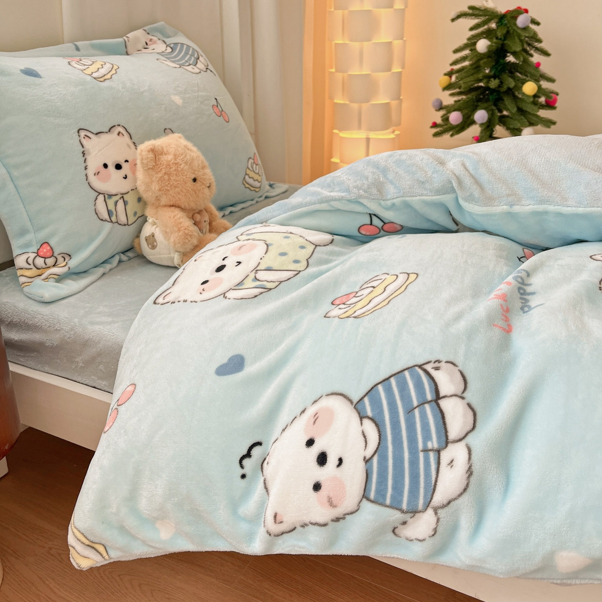 91家纺网 家纺一手货源 找家纺 寻米 2025新款高克重加厚保暖牛奶绒床笠-宿舍图 可爱帕尼尼
