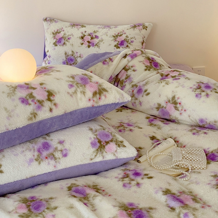 91家纺网 家纺一手货源 找家纺 安哆啦家纺 2025新款高克重兔毛绒印花牛奶绒四件套 花团锦簇