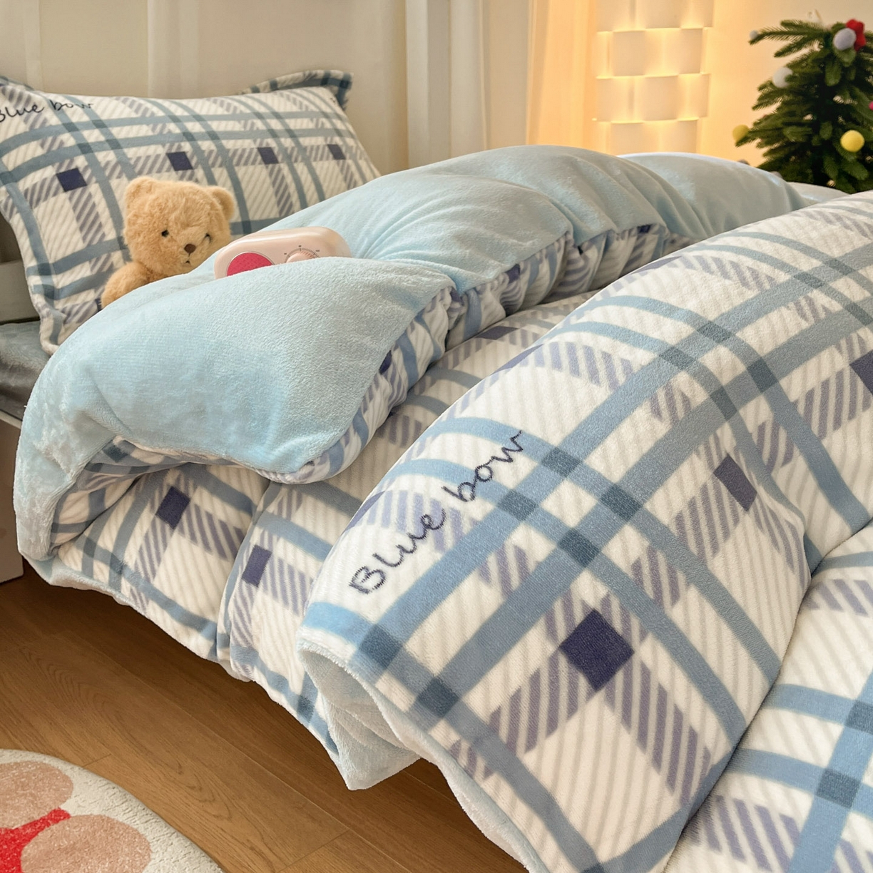 91家纺网 家纺一手货源 找家纺 寻米 2025新款高克重加厚保暖牛奶绒床笠-宿舍图 蓝色恋人