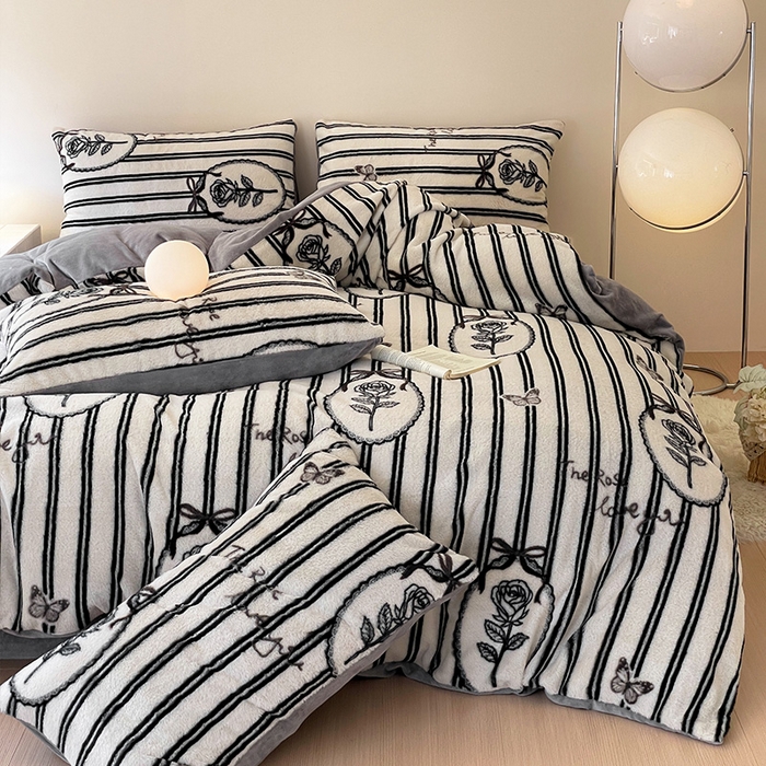 91家纺网 家纺一手货源 找家纺 安哆啦家纺 2025新款高克重兔毛绒印花牛奶绒四件套 花意浓