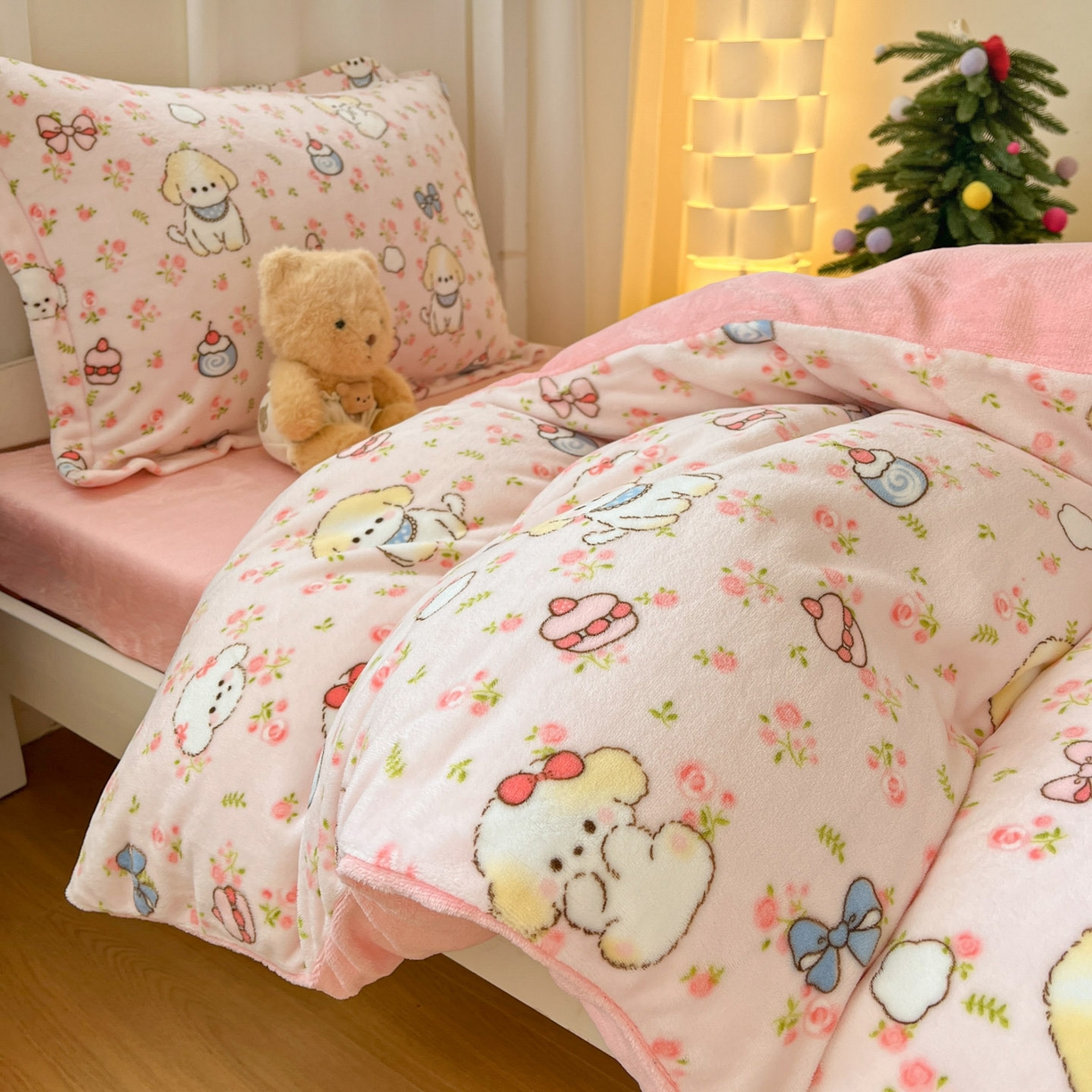 91家纺网 家纺一手货源 找家纺 寻米 2025新款高克重加厚保暖牛奶绒床笠-宿舍图 玫瑰甜心