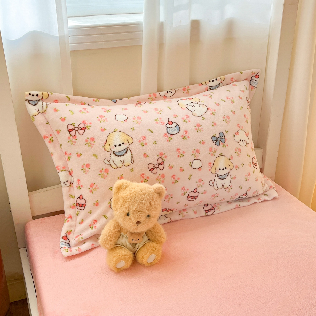 91家纺网 家纺一手货源 找家纺 寻米 2025新款高克重加厚保暖牛奶绒床笠-宿舍图 玫瑰甜心