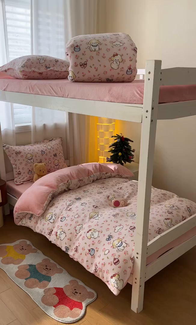 91家纺网 家纺一手货源 找家纺 寻米 2025新款高克重加厚保暖牛奶绒床笠-宿舍图 玫瑰甜心