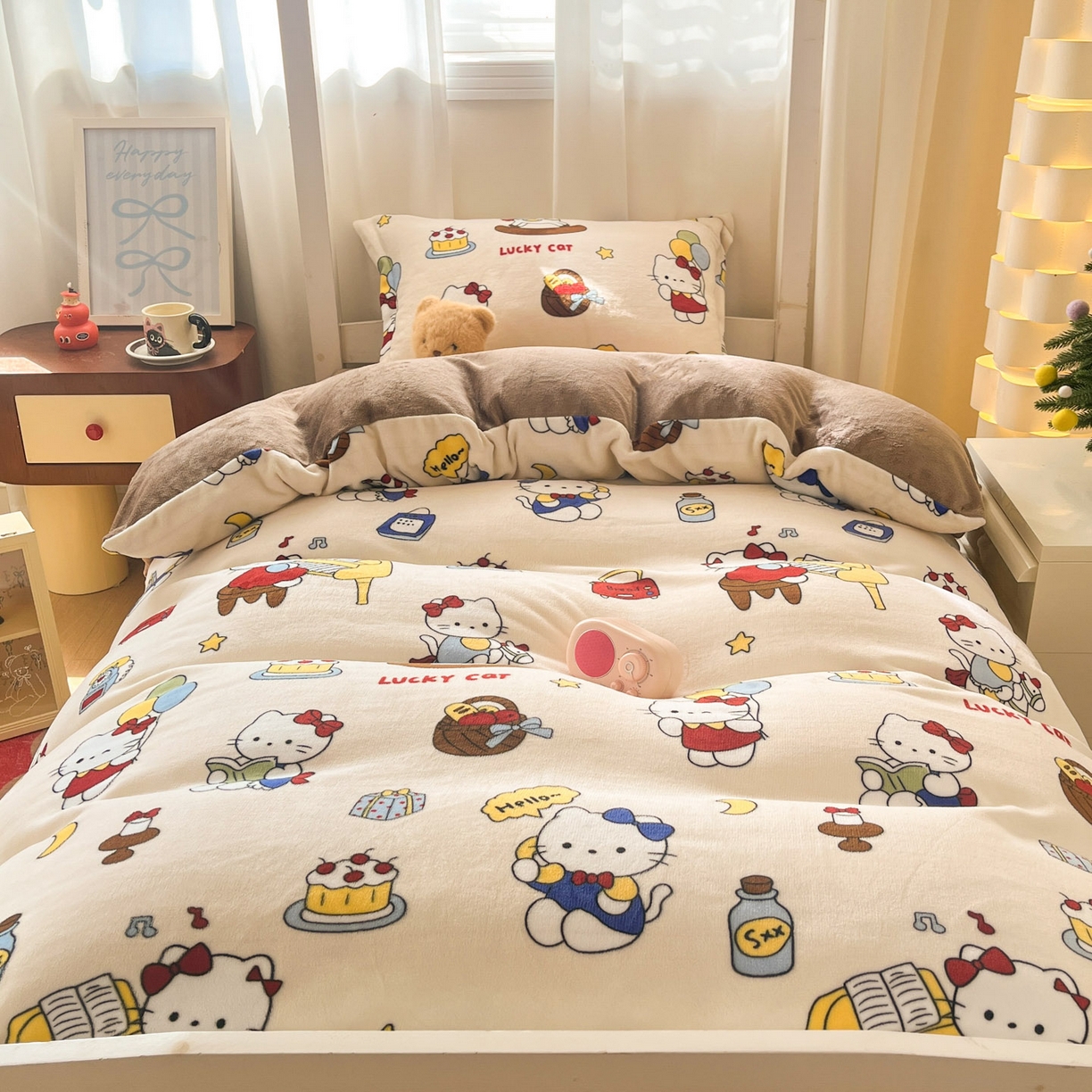 91家纺网 家纺一手货源 找家纺 寻米 2025新款高克重加厚保暖牛奶绒床笠-宿舍图 莫扎特小喵