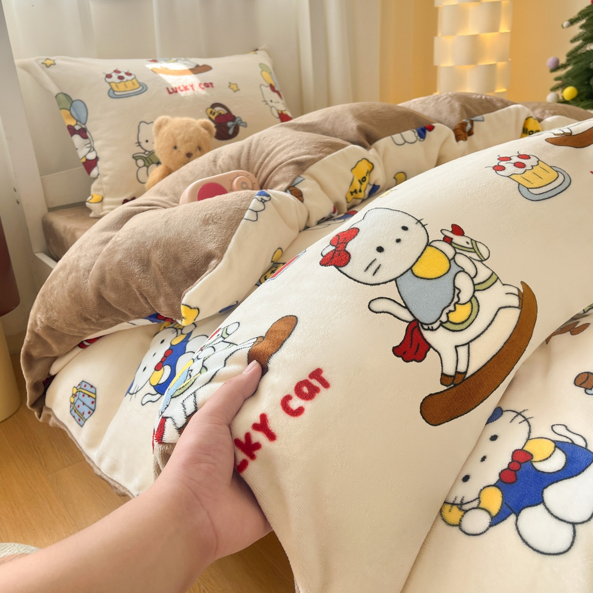 91家纺网 家纺一手货源 找家纺 寻米 2025新款高克重加厚保暖牛奶绒床笠-宿舍图 莫扎特小喵