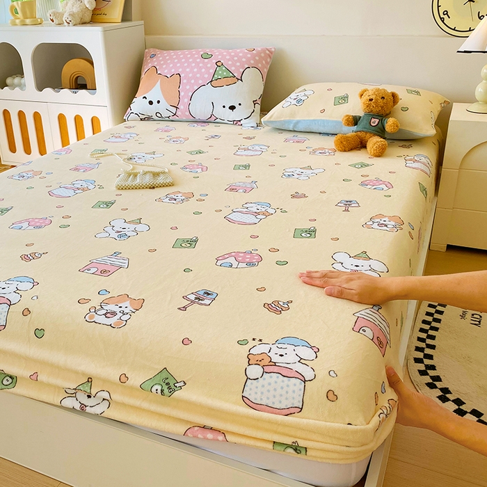 91家纺网 家纺一手货源 找家纺 （总）葡萄家 2025年新款牛奶绒印花单床笠萌系卡通床笠款