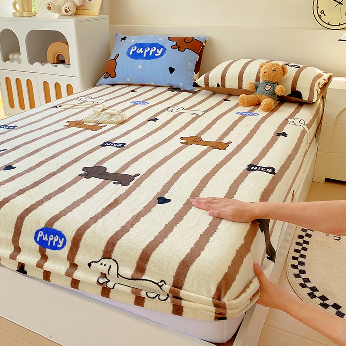 91家纺网 家纺一手货源 找家纺 （总）葡萄家 2025年新款牛奶绒印花单床笠萌系卡通床笠款