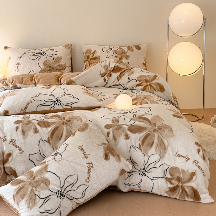 91家纺网 家纺一手货源 找家纺 安哆啦家纺 2025新款高克重兔毛绒印花牛奶绒四件套 空谷幽兰