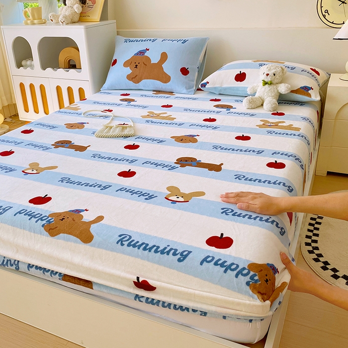 91家纺网 家纺一手货源 找家纺 （总）葡萄家 2025年新款牛奶绒印花单床笠萌系卡通床笠款