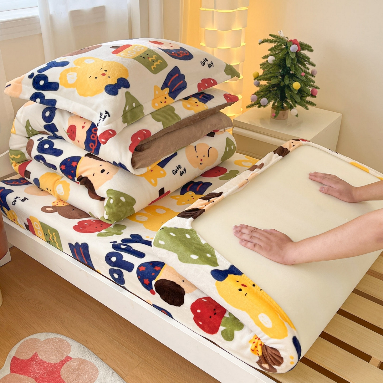 91家纺网 家纺一手货源 找家纺 寻米 2025新款高克重加厚保暖牛奶绒床笠-宿舍图 奇奇莫拉-咖啡