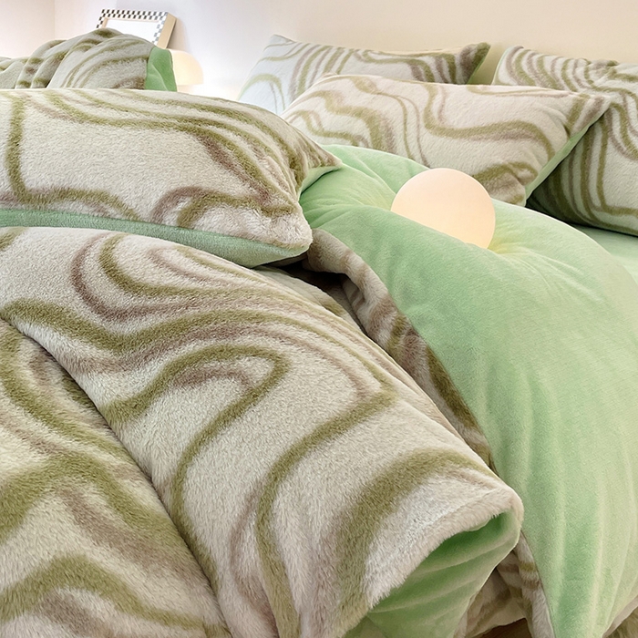 安哆啦家纺 2025新款高克重兔毛绒印花牛奶绒四件套 绿意