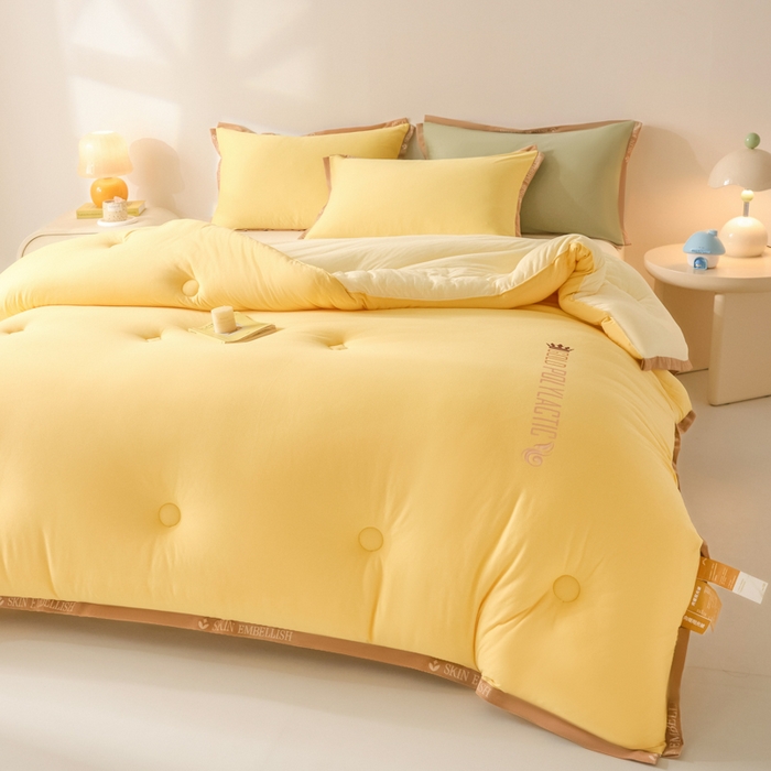 91家纺网 家纺一手货源 找家纺 梵克保罗 2025秋冬新品10A抗菌金乳丝春秋被冬被跨境外贸 金乳丝-黄色