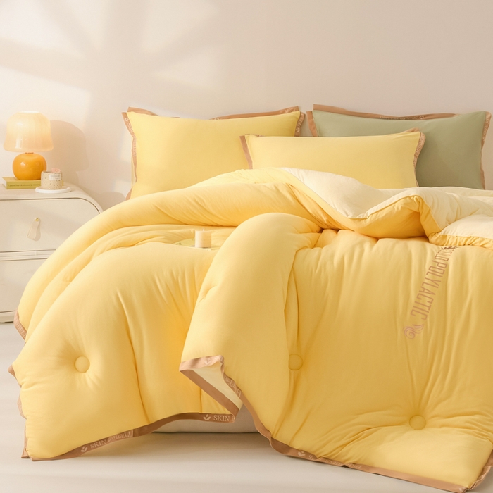 91家纺网 家纺一手货源 找家纺 梵克保罗 2025秋冬新品10A抗菌金乳丝春秋被冬被跨境外贸 金乳丝-黄色