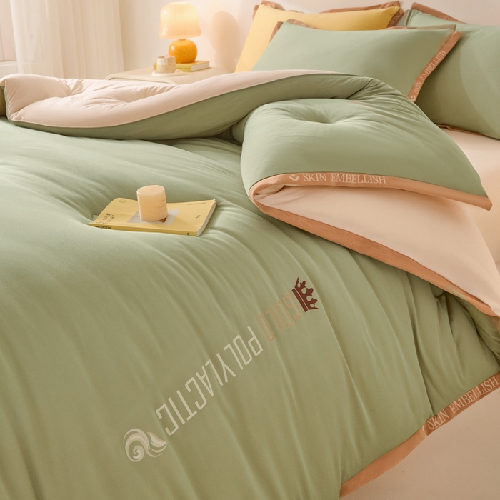 91家纺网 家纺一手货源 找家纺 梵克保罗 2025秋冬新品10A抗菌金乳丝春秋被冬被跨境外贸 金乳丝-米绿色