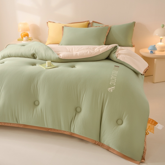 91家纺网 家纺一手货源 找家纺 梵克保罗 2025秋冬新品10A抗菌金乳丝春秋被冬被跨境外贸 金乳丝-米绿色